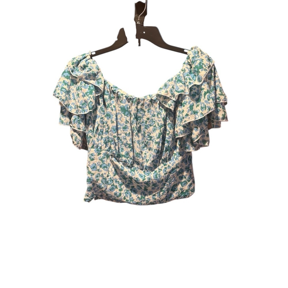 Molly Bracken Floral Pattern Ruffle Sleeve Top Small NWT